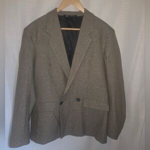 Zara Men's Size 40 Linen-Blend Houndstooth Double-Breasted Blazer